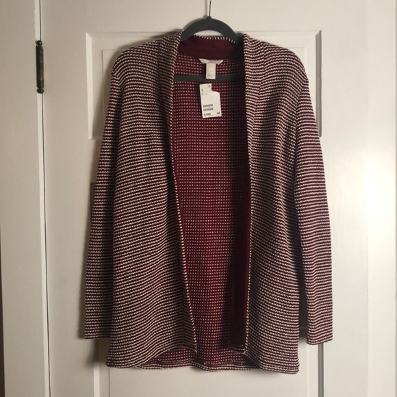 Maroon and cream striped cardigan - Picture 1 of 3